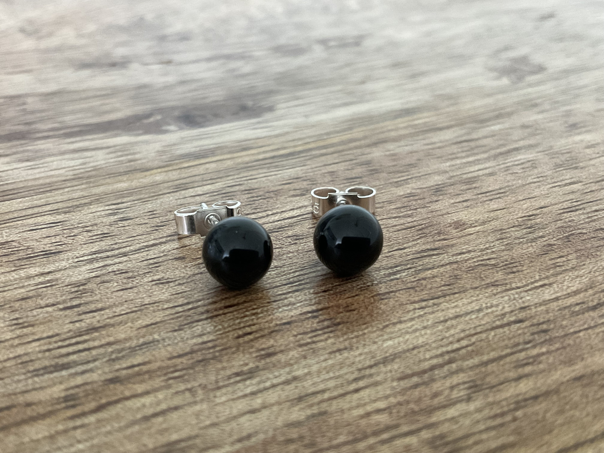 Onyx Ball Gemstone Stud Earrings - 8mm - Click Image to Close